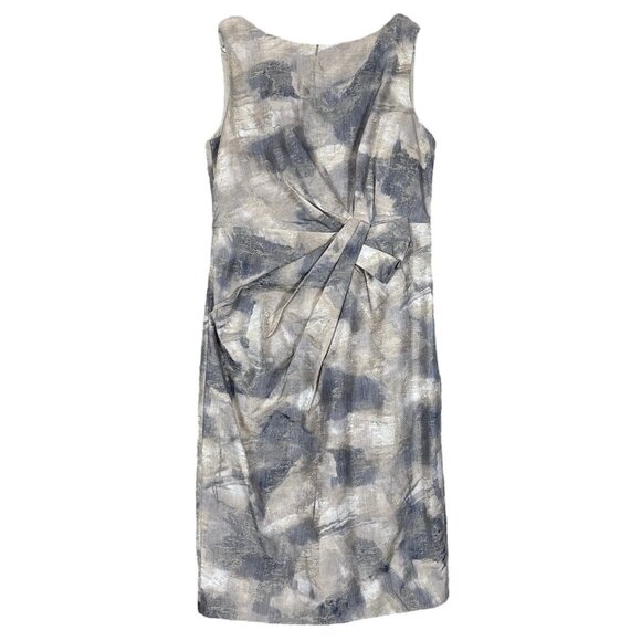 Anne Klein Abstract Watercolor Pleated Cocktail Evening Dress Beige Gray Size 6 - Picture 1 of 10